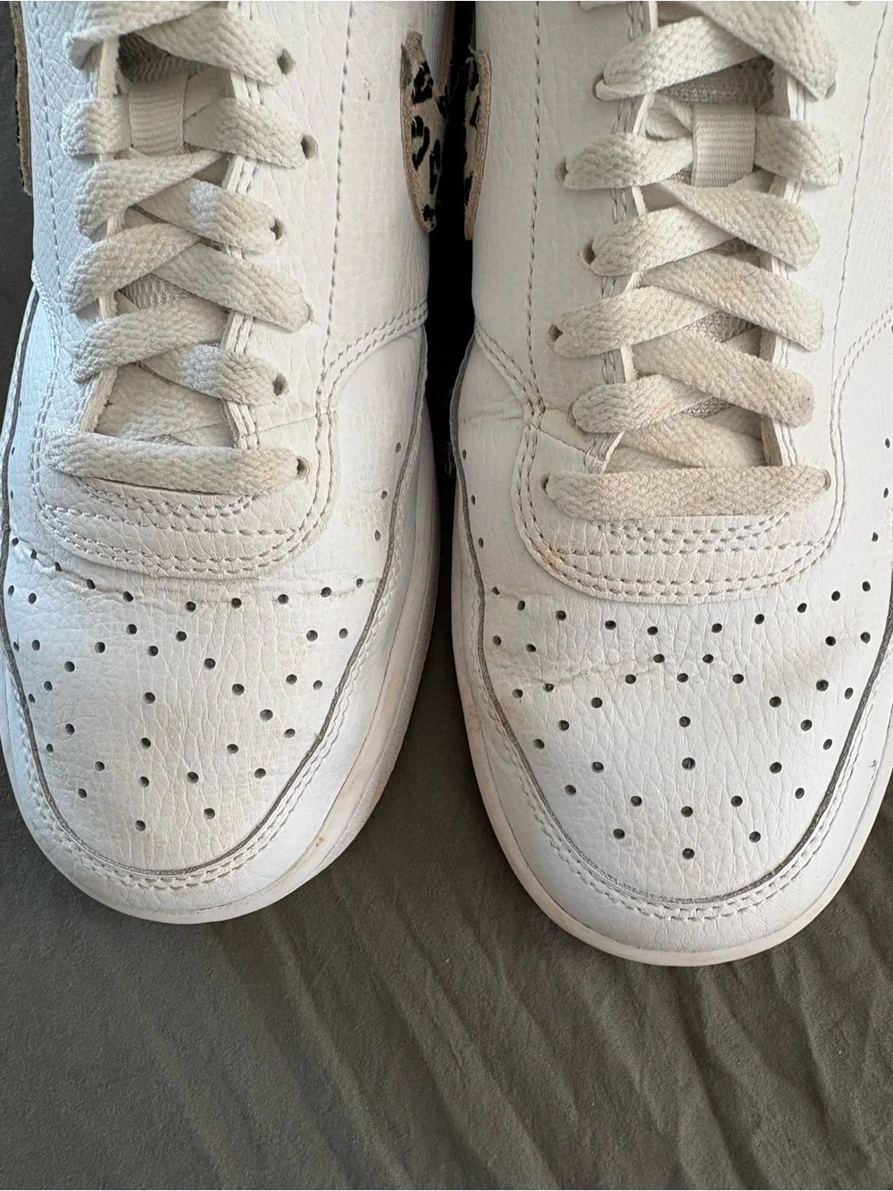 Nike Court Vision Low Leopard Swoosh White Leather. Size 9.5.